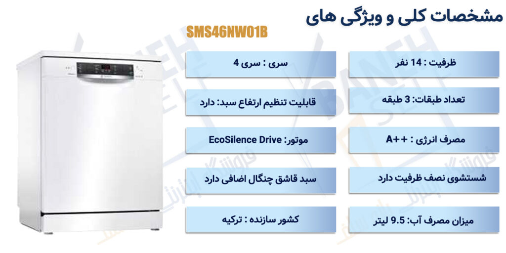 ظرفشویی بوش سری ۴ مدل SMS46NW01B