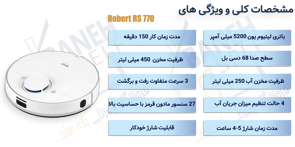 اینفوگرافیک جارو رباتیک هوشمند فکر مدل Robert RS 770
